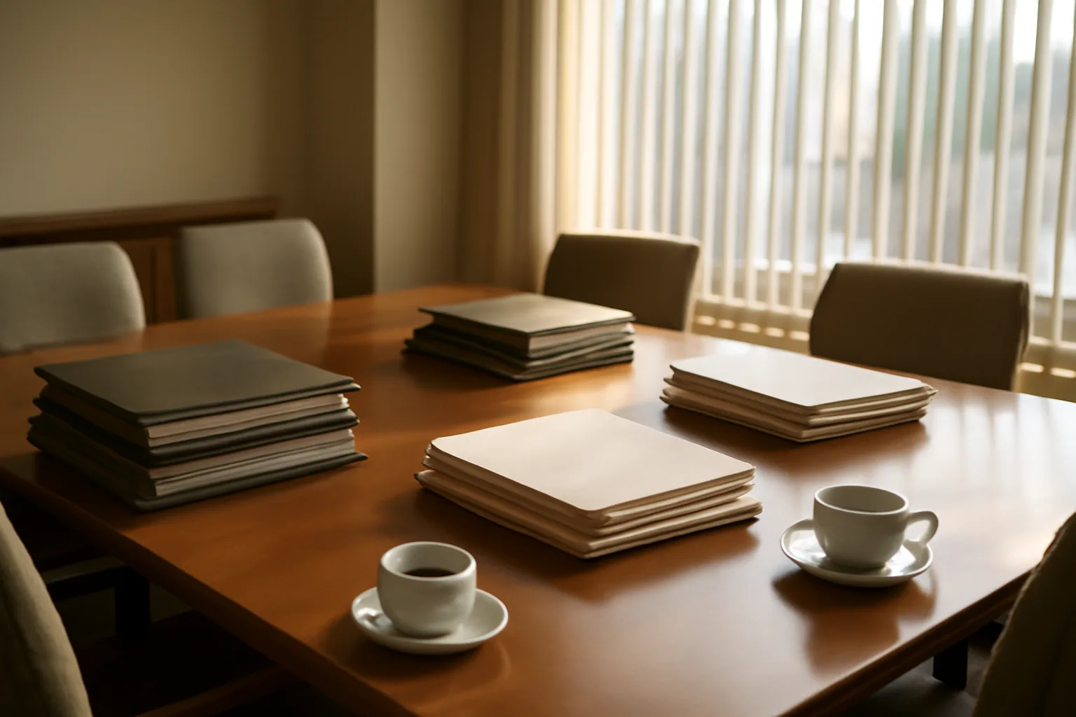 Binders and files on a table during a condo association turnover meeting