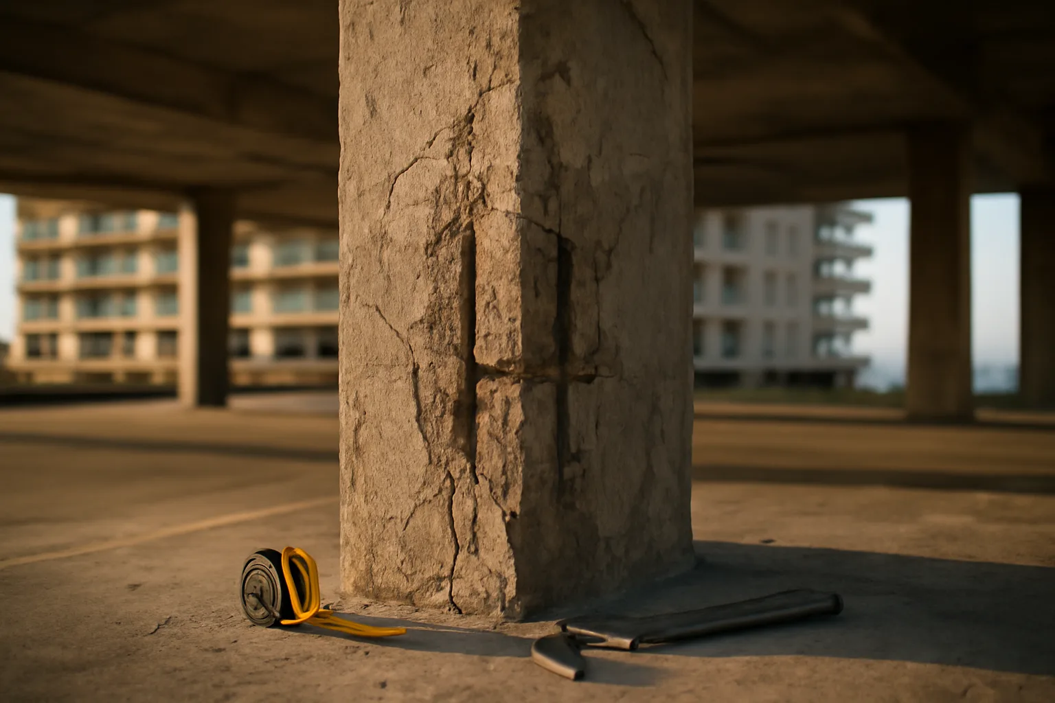 Engineer inspecting a concrete support column during a Florida condo milestone inspection