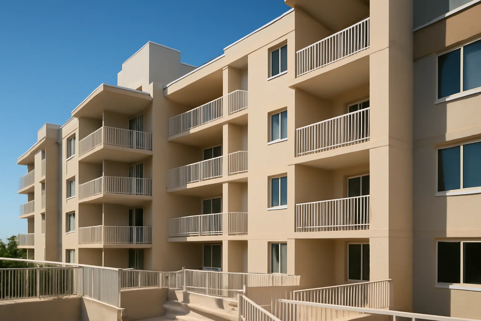 Condominium building exterior showing structural components subject to Florida reserve study requirements