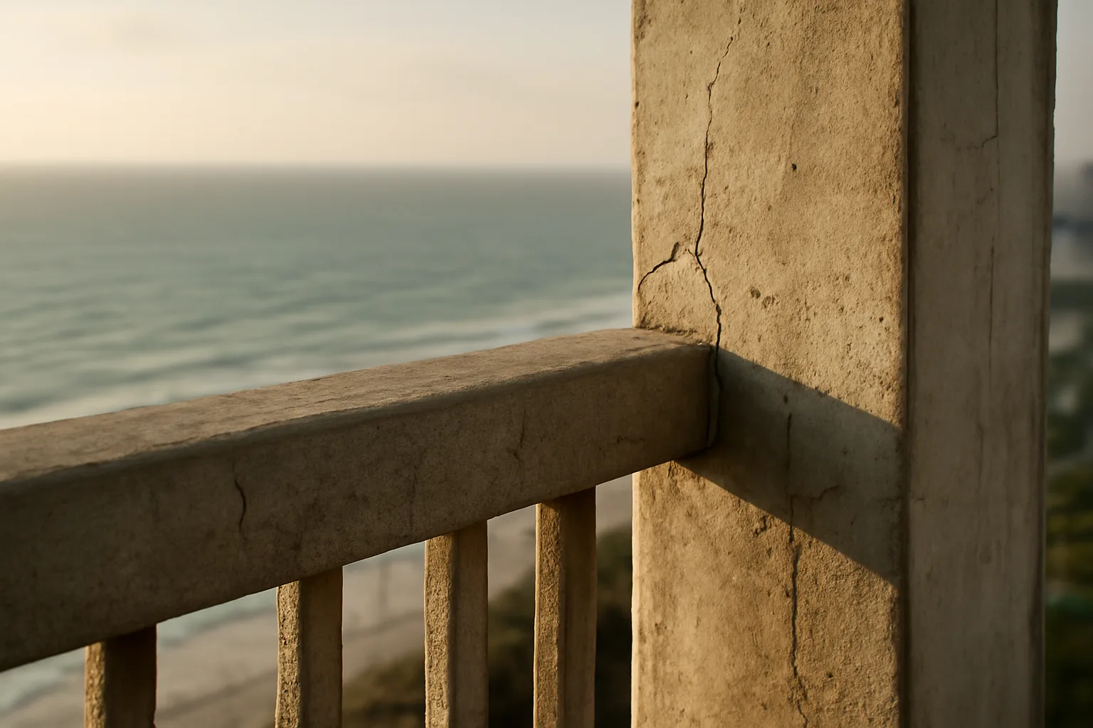 Concrete support column on a Florida coastal condo building showing weathering ahead of a milestone inspection