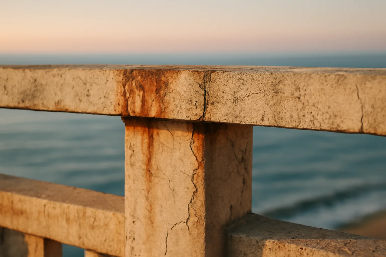 Aged concrete balcony showing structural wear on a coastal Florida condo building