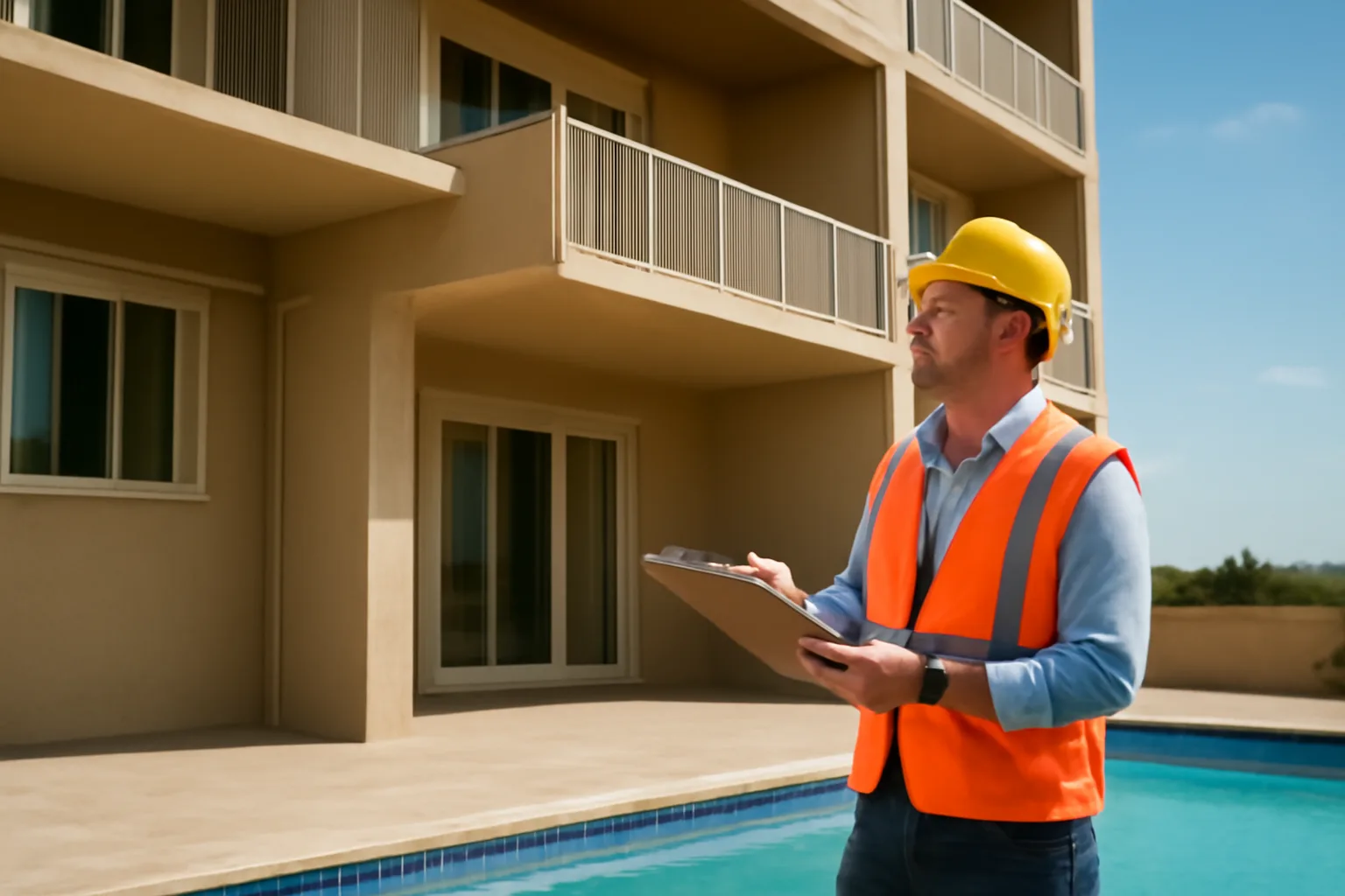 Structural engineer inspecting Florida condominium building exterior for milestone compliance