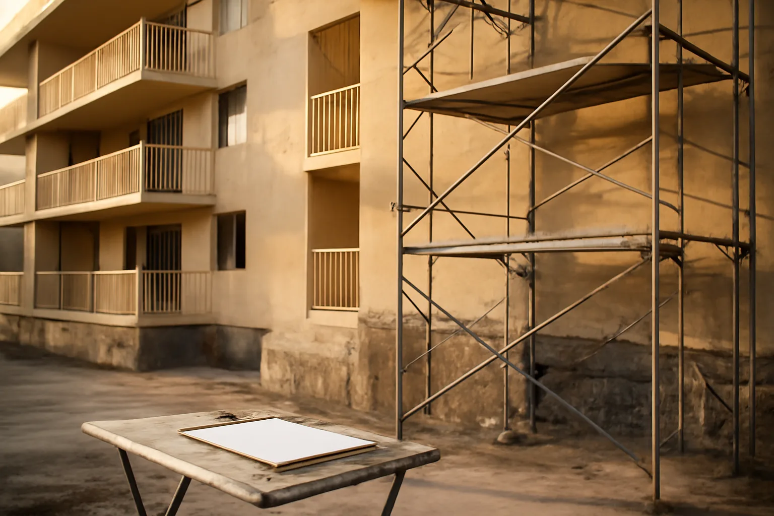 Condo building undergoing structural repair work funded by a special assessment