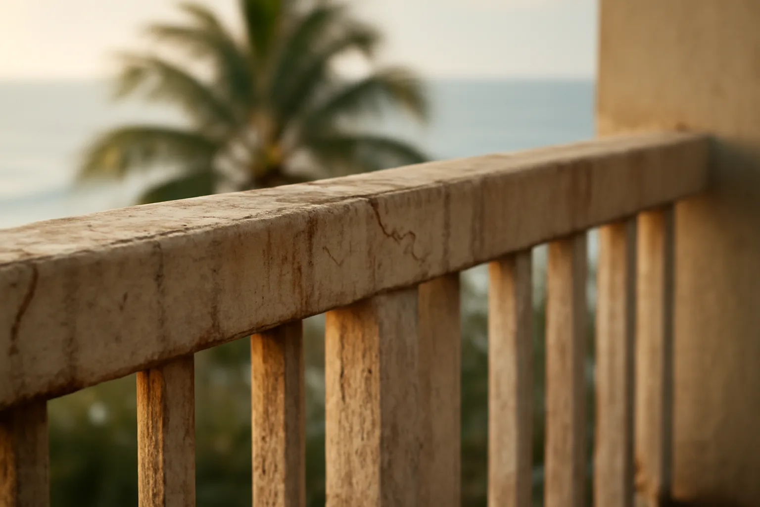 Weathered concrete balcony on a Florida coastal condo building showing structural wear