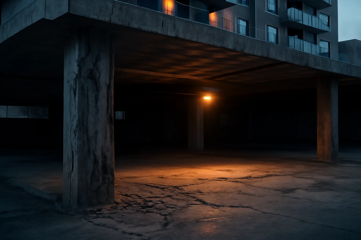 Concrete support column under condo building showing wear assessed in a reserve fund study