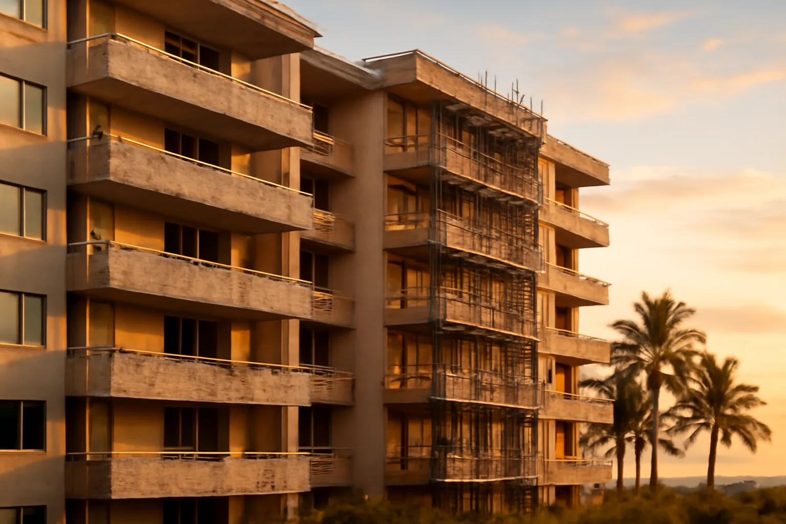 Coastal Florida condo building with scaffolding, illustrating special assessment financing needs