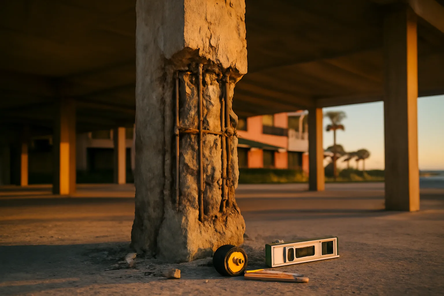 Concrete support column inspection illustrating fully funded reserves florida structural planning