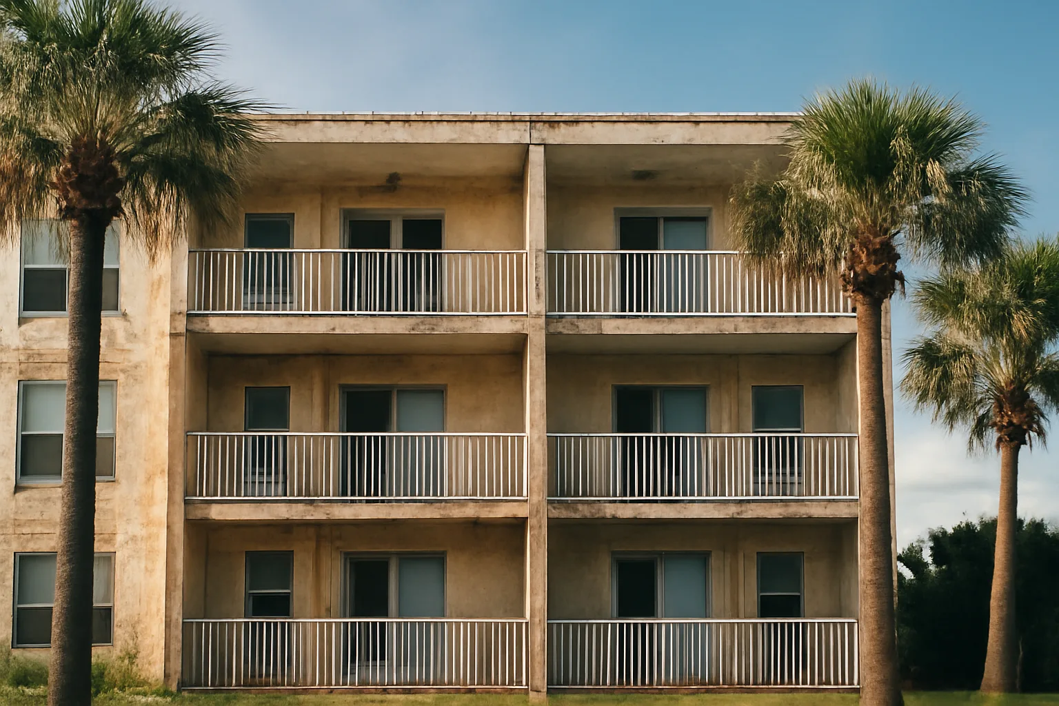 Coastal Florida condo building exterior tied to HOA assessment fee funding decisions