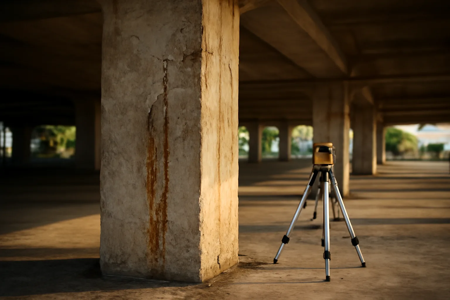 Concrete support column inspection under a Florida condo building tied to HOA assessments