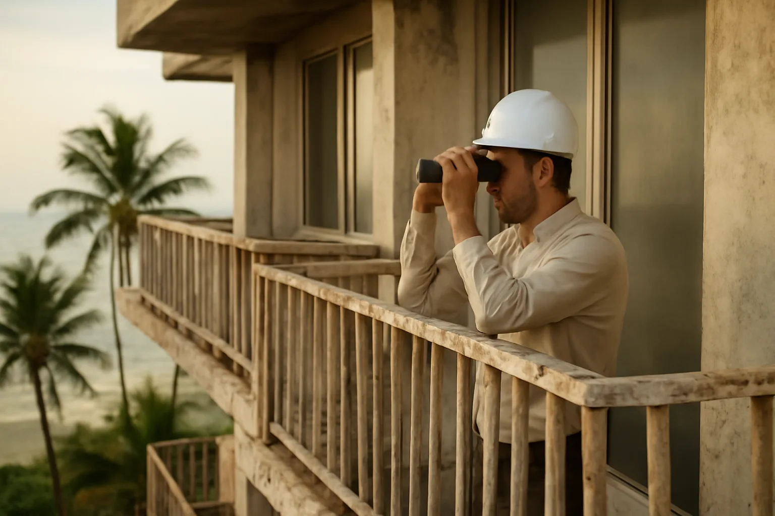 Engineer inspecting a Florida condo building exterior as part of a reserve study