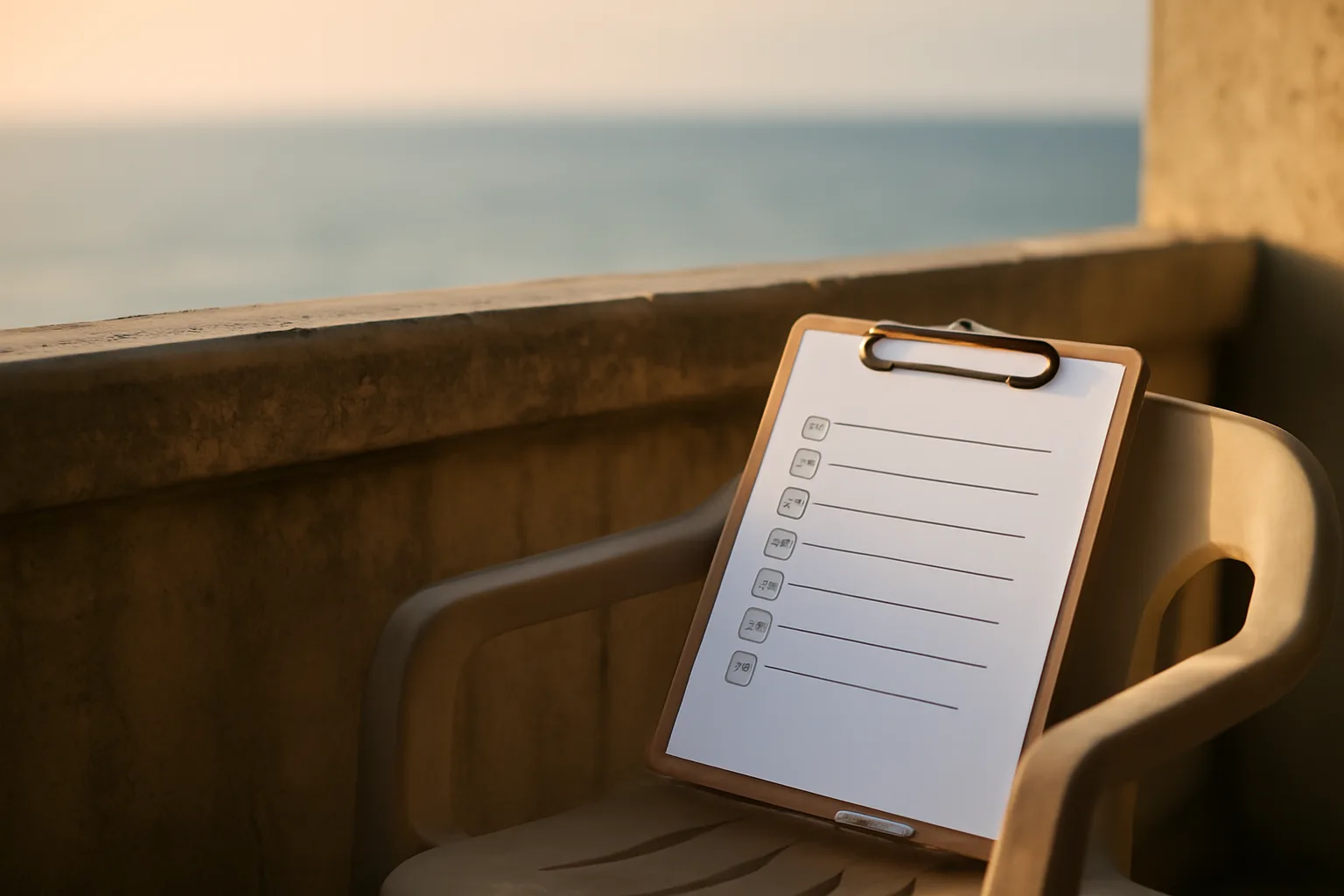 Condo balcony and checklist clipboard used for HOA reserve study software planning