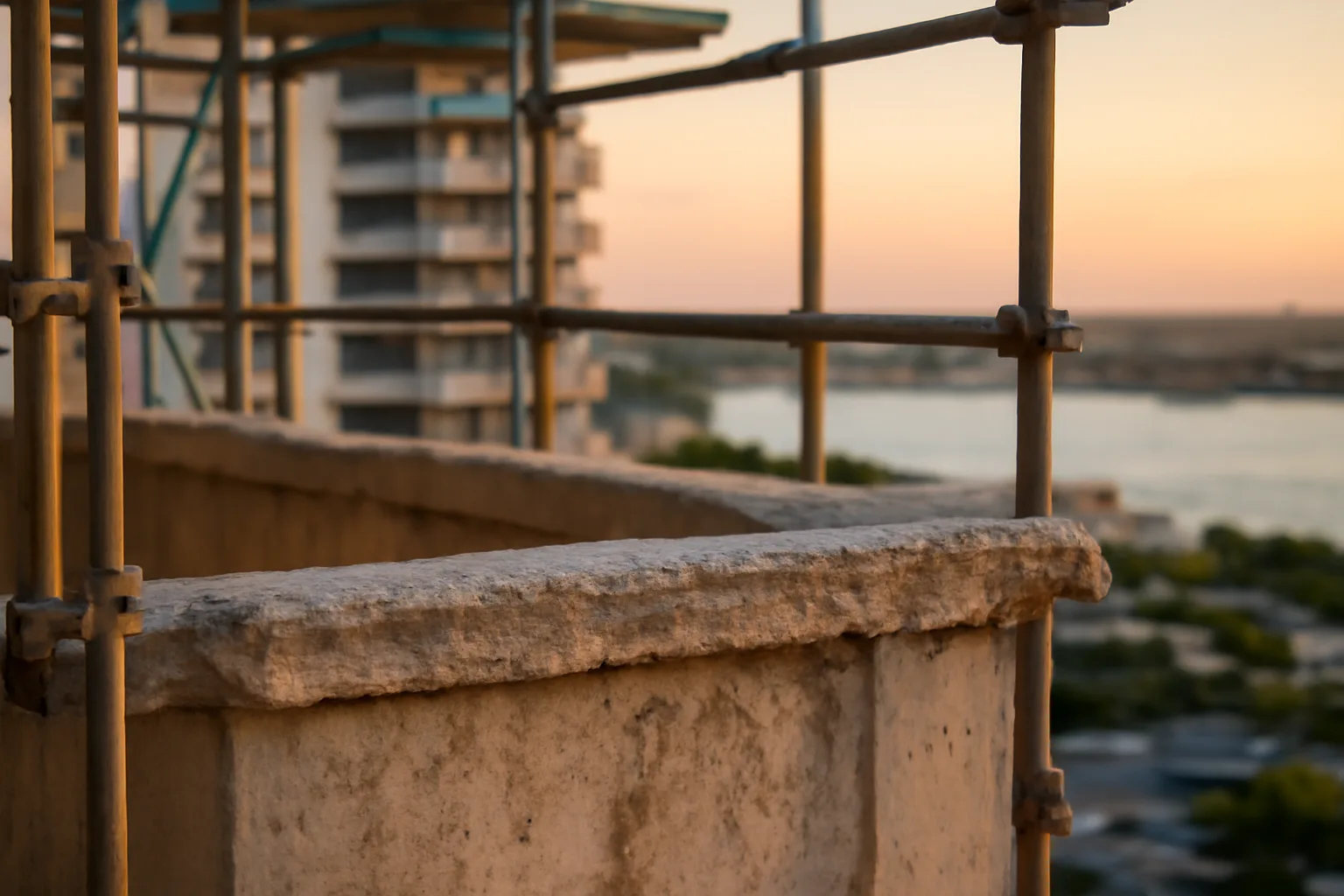 Florida condo building under structural repair scaffolding tied to special assessment funding