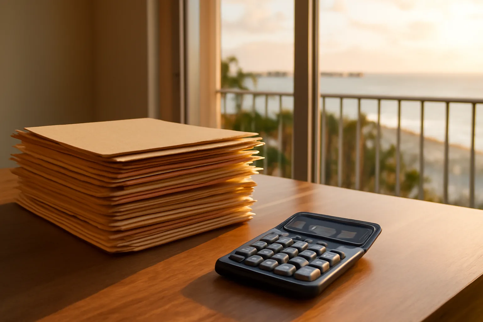 Folders and calculator on a table representing condo special assessment tax deductible research