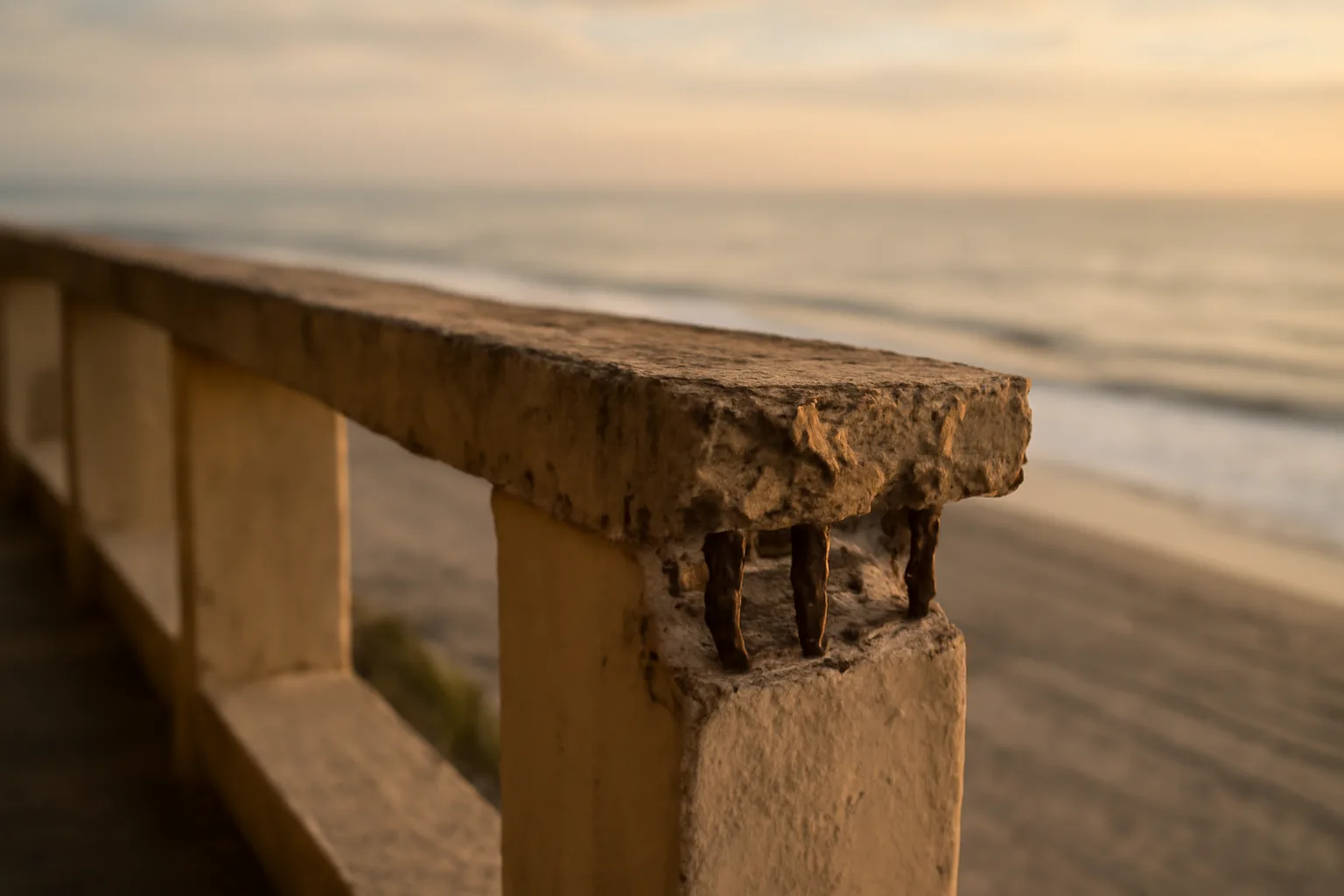 Concrete spalling on a coastal Florida condo balcony prompting a special assessment