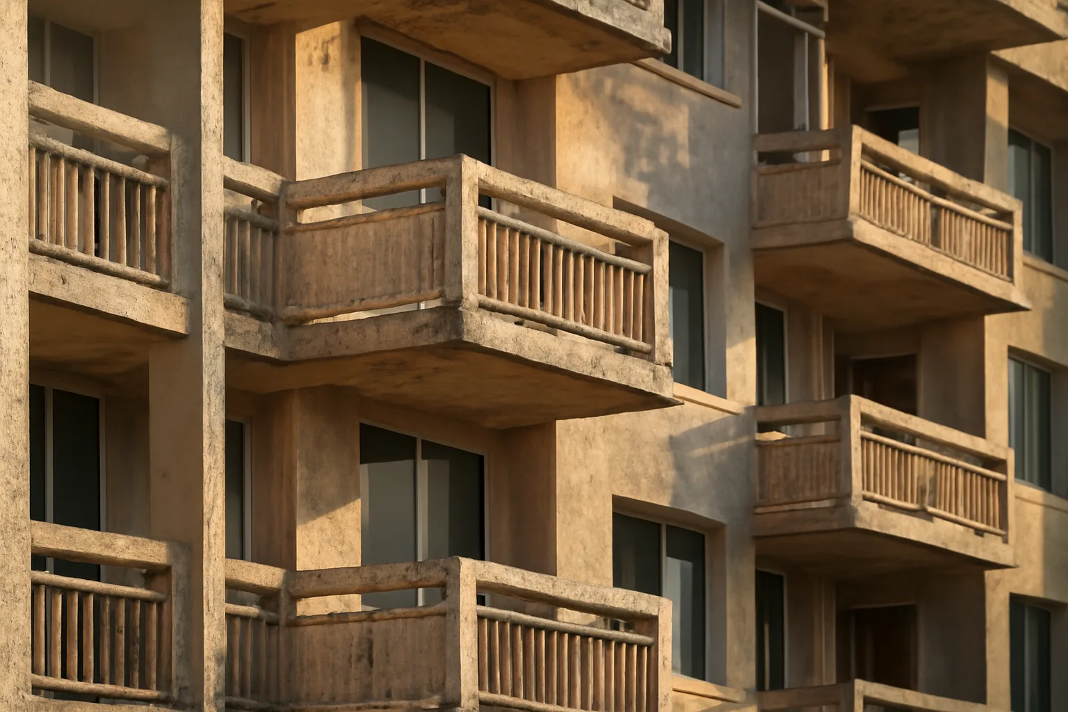 Coastal Fort Myers condo building facade showing weathered concrete and stucco detail