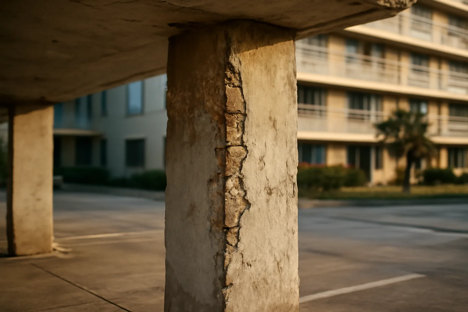 exposed rebar and concrete repair on a Florida condo building support column