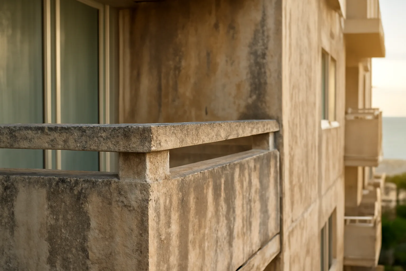 Aging concrete balcony on a Florida coastal condo building relevant to SIRS inspections