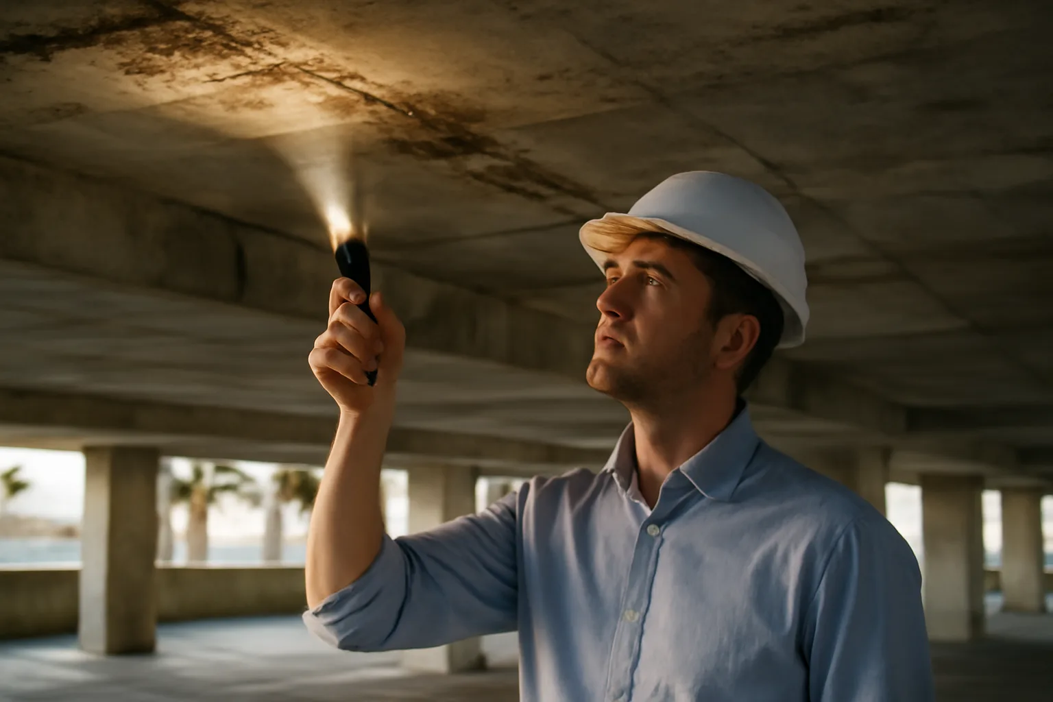 Engineer inspecting concrete structure during a Florida condo SIRS evaluation