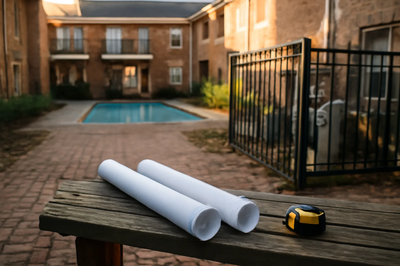 Condo courtyard in Virginia showing aging infrastructure relevant to reserve study planning