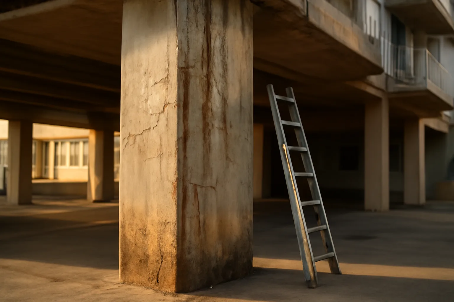Concrete support column under a coastal condo building showing wear ahead of a structural reserve study